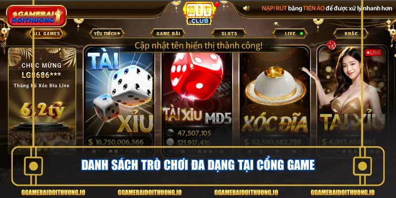 Danh sách trò chơi đa dạng tại cổng game
